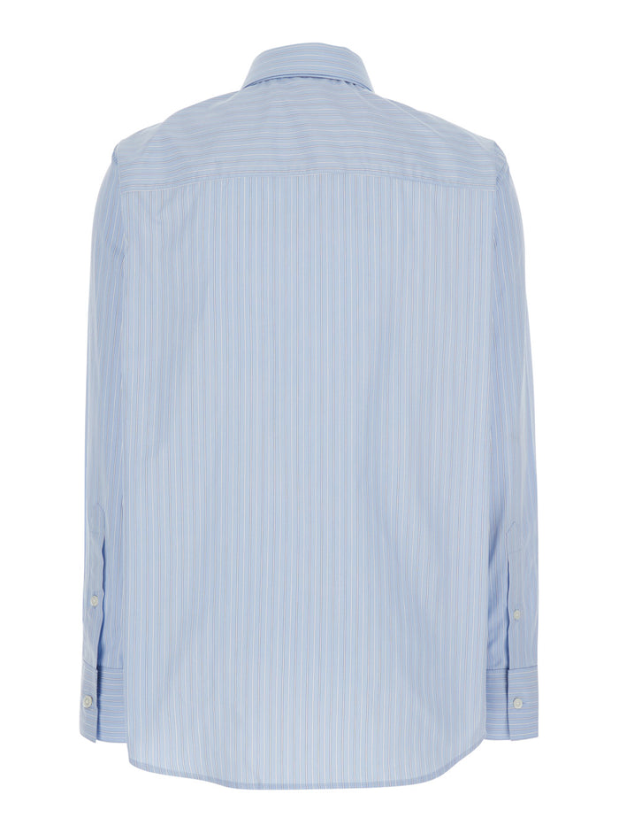 Blue Shirt with Double Collar and All-Over Striped Motif in Cotton for Women Light Blouses