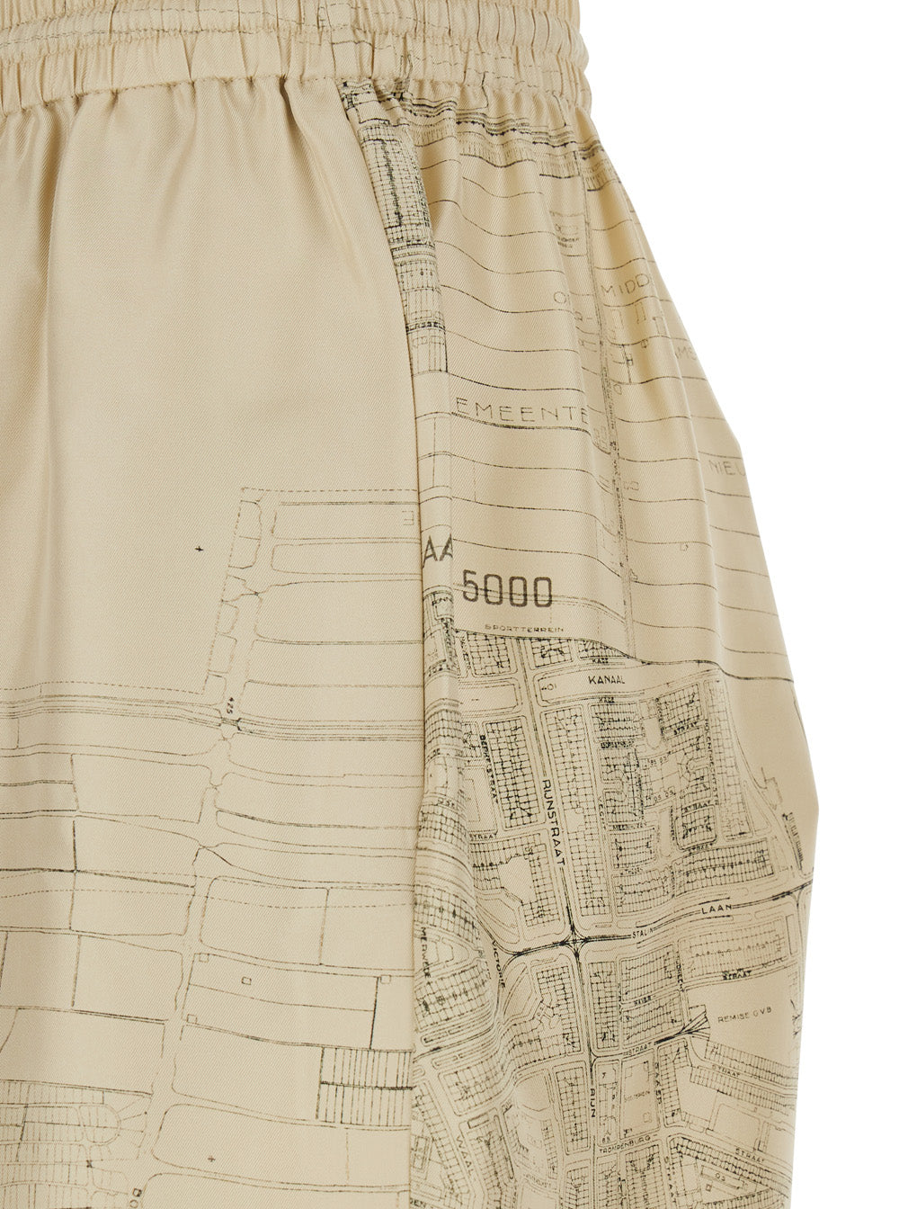 Beige Silk Pants with Elastic Waist and Drawstring All-Over Print for Women Trousers