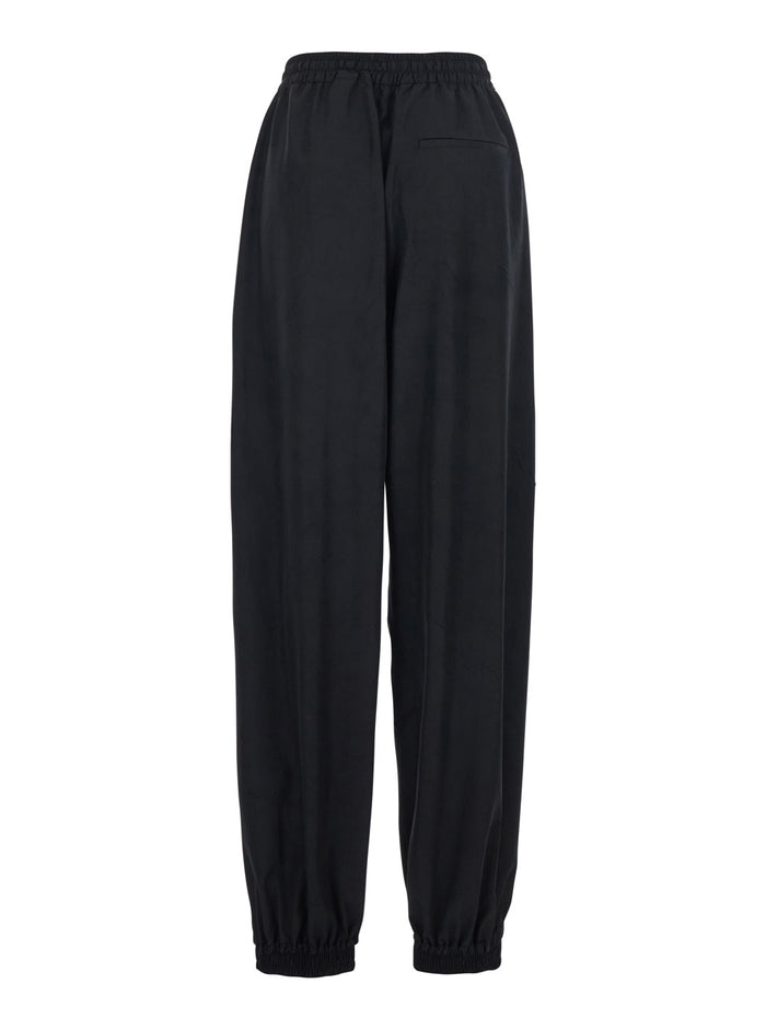 Balloon Pants with Elastic Waist and Drawstring in Black Tech Fabric for Women Polyester Trousers