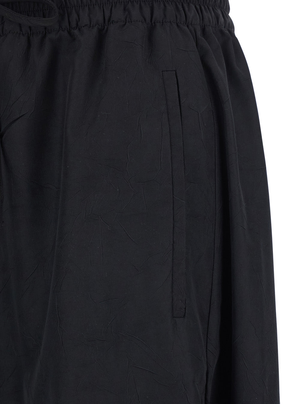 Balloon Pants with Elastic Waist and Drawstring in Black Tech Fabric for Women Polyester Trousers
