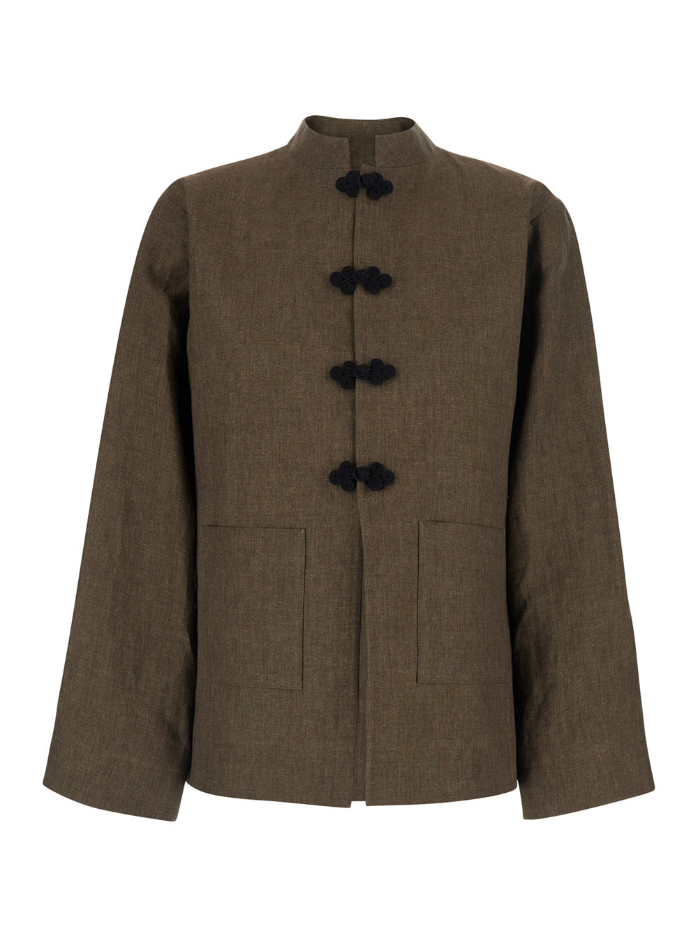 Brown Linen Mandarin Jacket Blazers