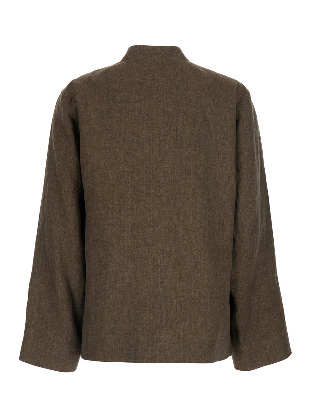 Brown Linen Mandarin Jacket Blazers