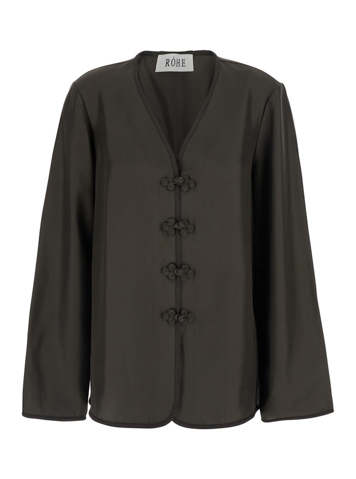 Top Mandarin Closure In Brown Silk For Women Tops