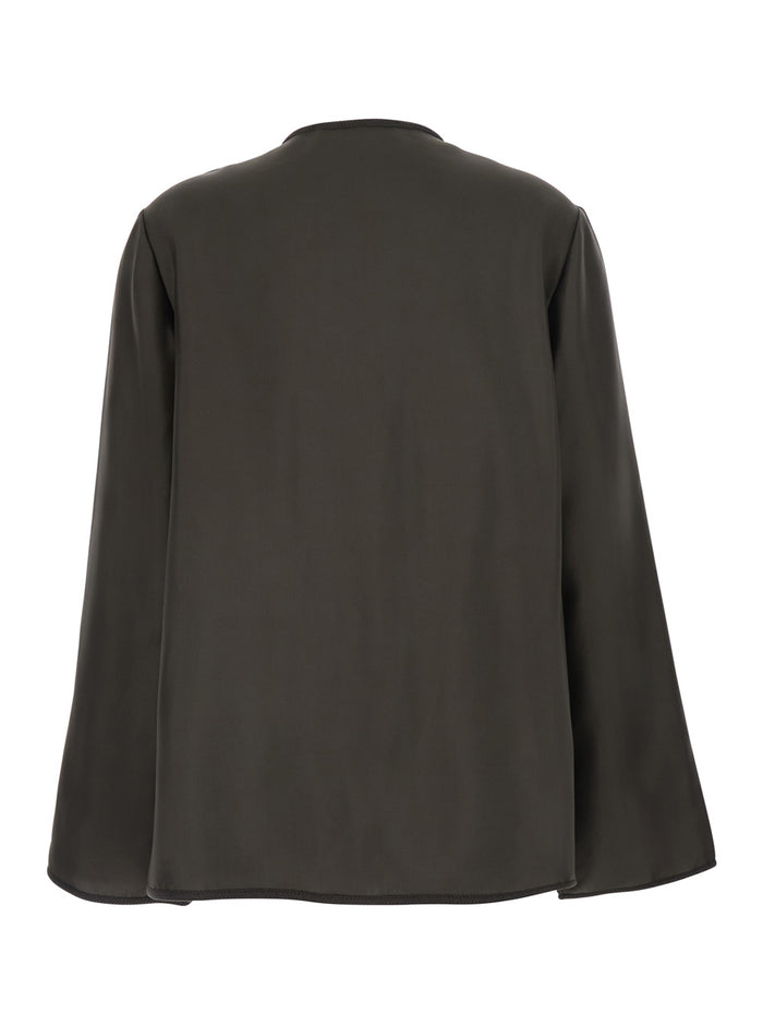 Top Mandarin Closure In Brown Silk For Women Tops
