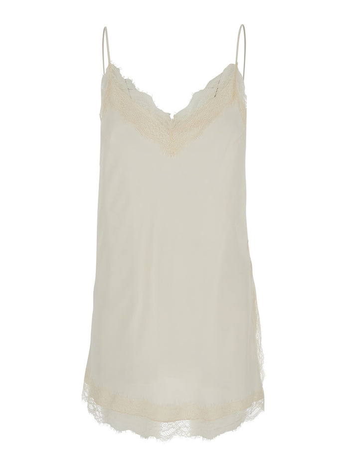 White Lace Camisole With Details - Viscose Women Tops