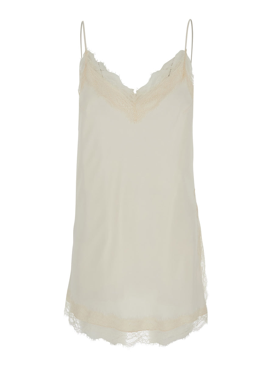 Camisole With Lace Details, White Viscose
