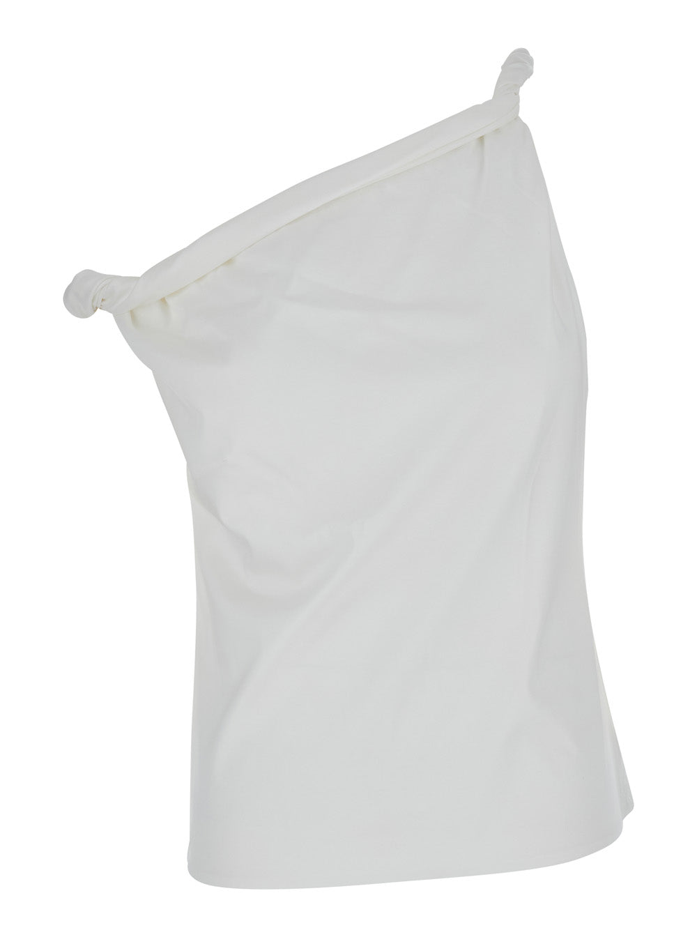 White Sculptural Top With Details In Cotton And Silk For Women Tops