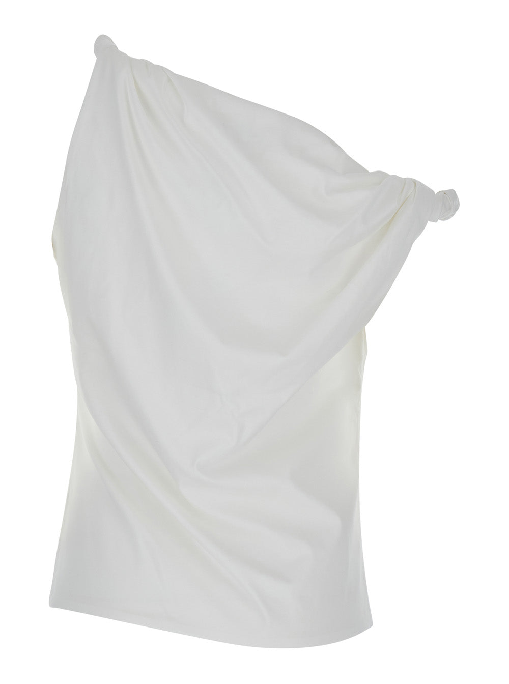 White Sculptural Top With Details In Cotton And Silk For Women Tops