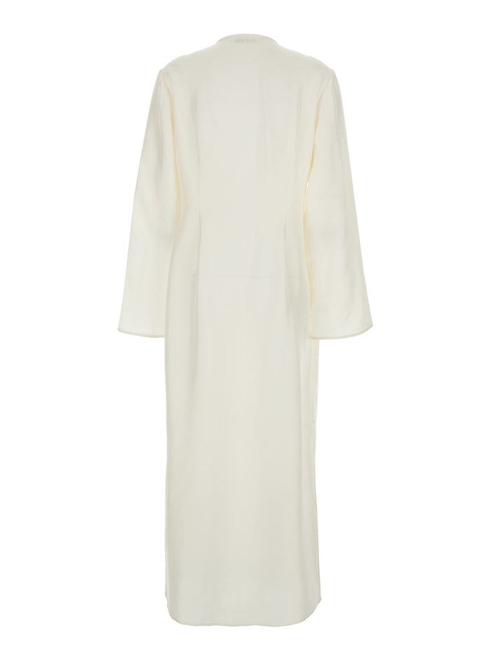 Mandarin Closure Silk Dress White Long
