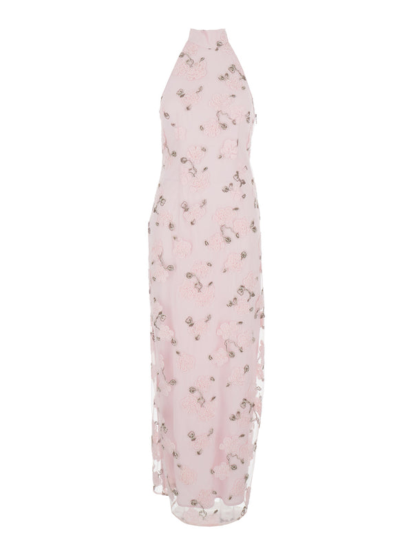 Long Floral Dress Pink Polyester