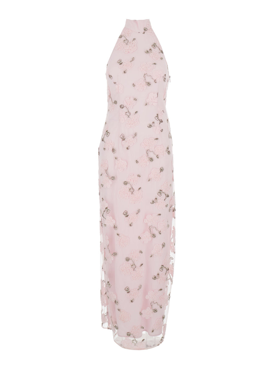 Long Floral Dress Pink Polyester