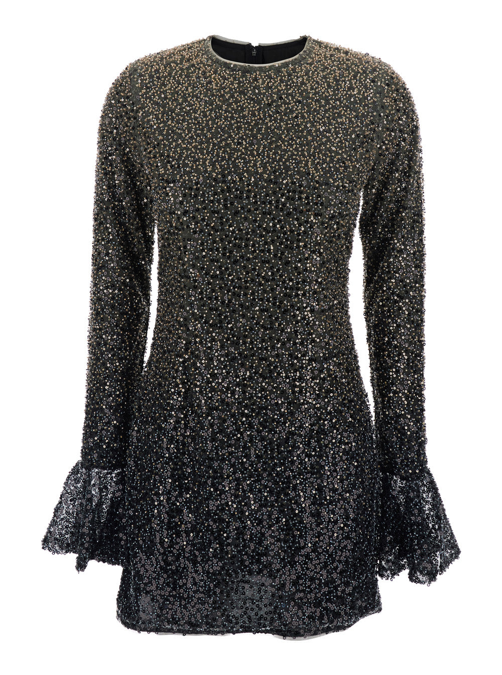 Dress With All-Over Applied Beads And Flared Hems Metallic Fabric For Women