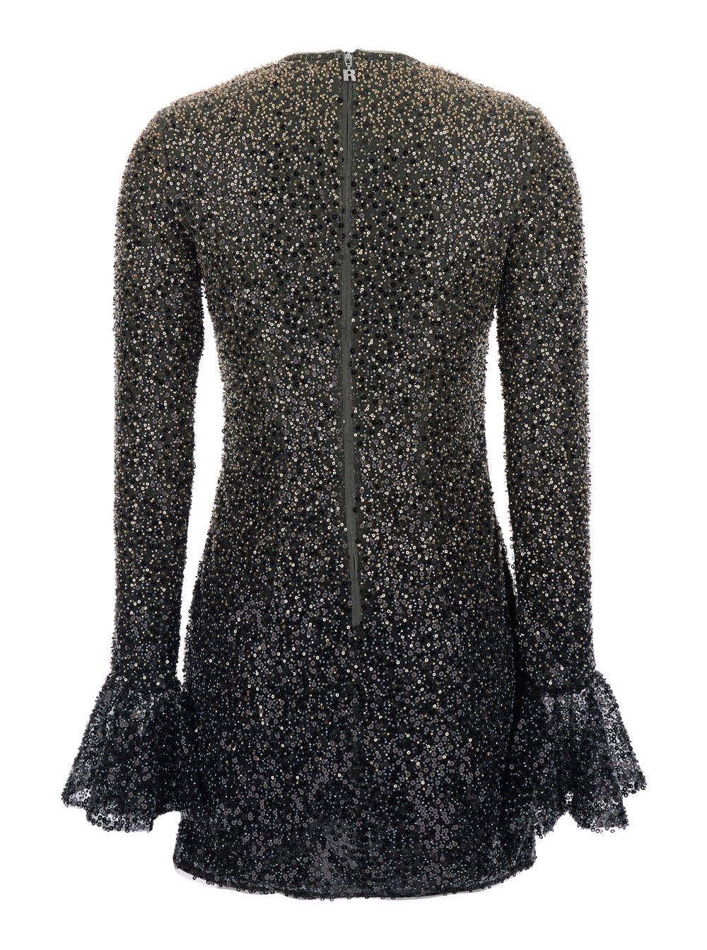 Dress With All-Over Applied Beads And Flared Hems Metallic Fabric For Women