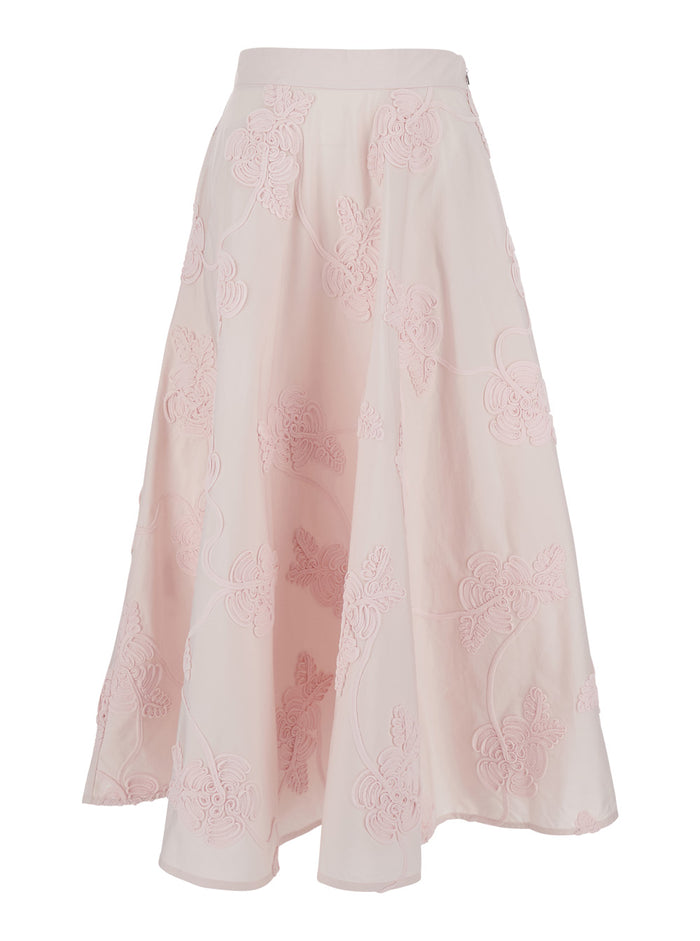 Maxi Skirt Floral with Side Zip Closure in Pink Fabric for Women Polyester
