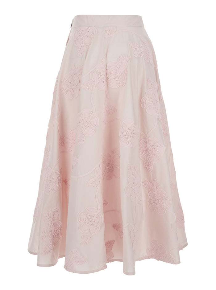 Maxi Skirt Floral with Side Zip Closure in Pink Fabric for Women Polyester