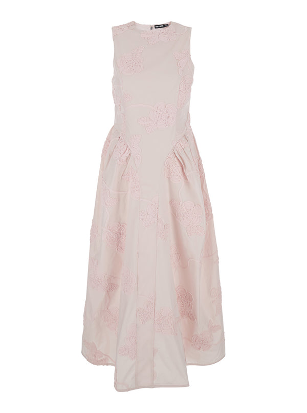 Long Dress Pink Floral Embroidered Polyester