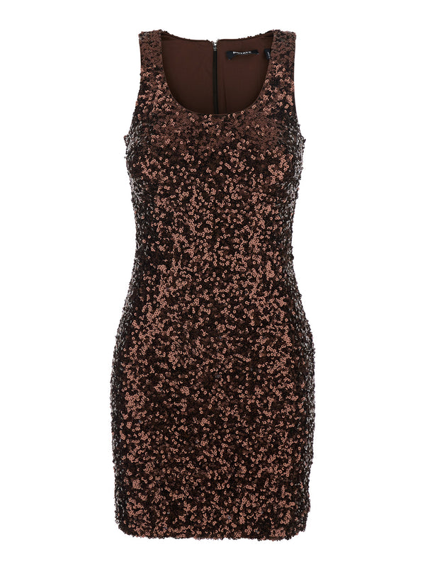 U-Neck Sequin Dress, Brown