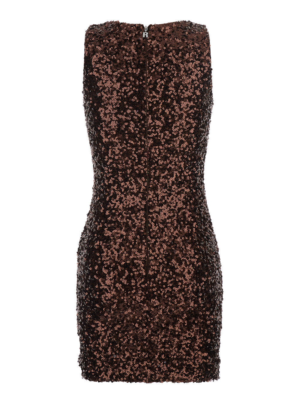 Dress With U-Neck And All-Over Applied Sequins Brown For Women