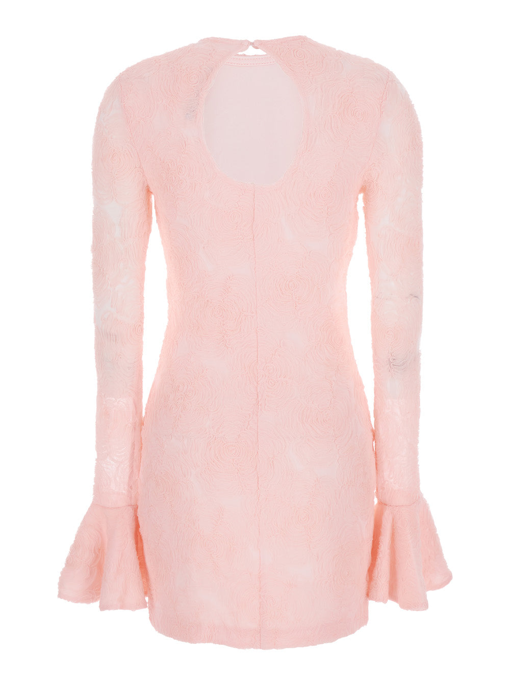 Dress With Drop Neckline On The Back And All-Over Embroidered Floral Motif Pink Fabric For Women