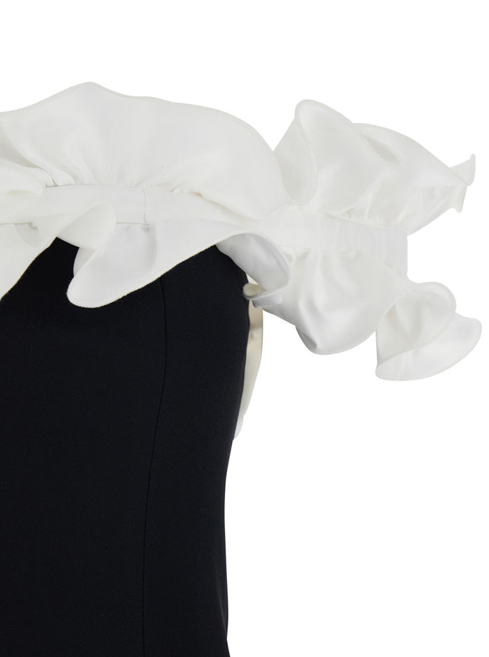 Dress with Off Shoulder and Ruches Details in Black Fabric for Women Polyester