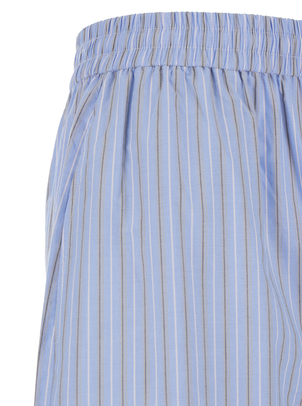 Blue Pants with Elastic Waist and Striped Design in Cotton Poplin for Women Light Biologic Trousers