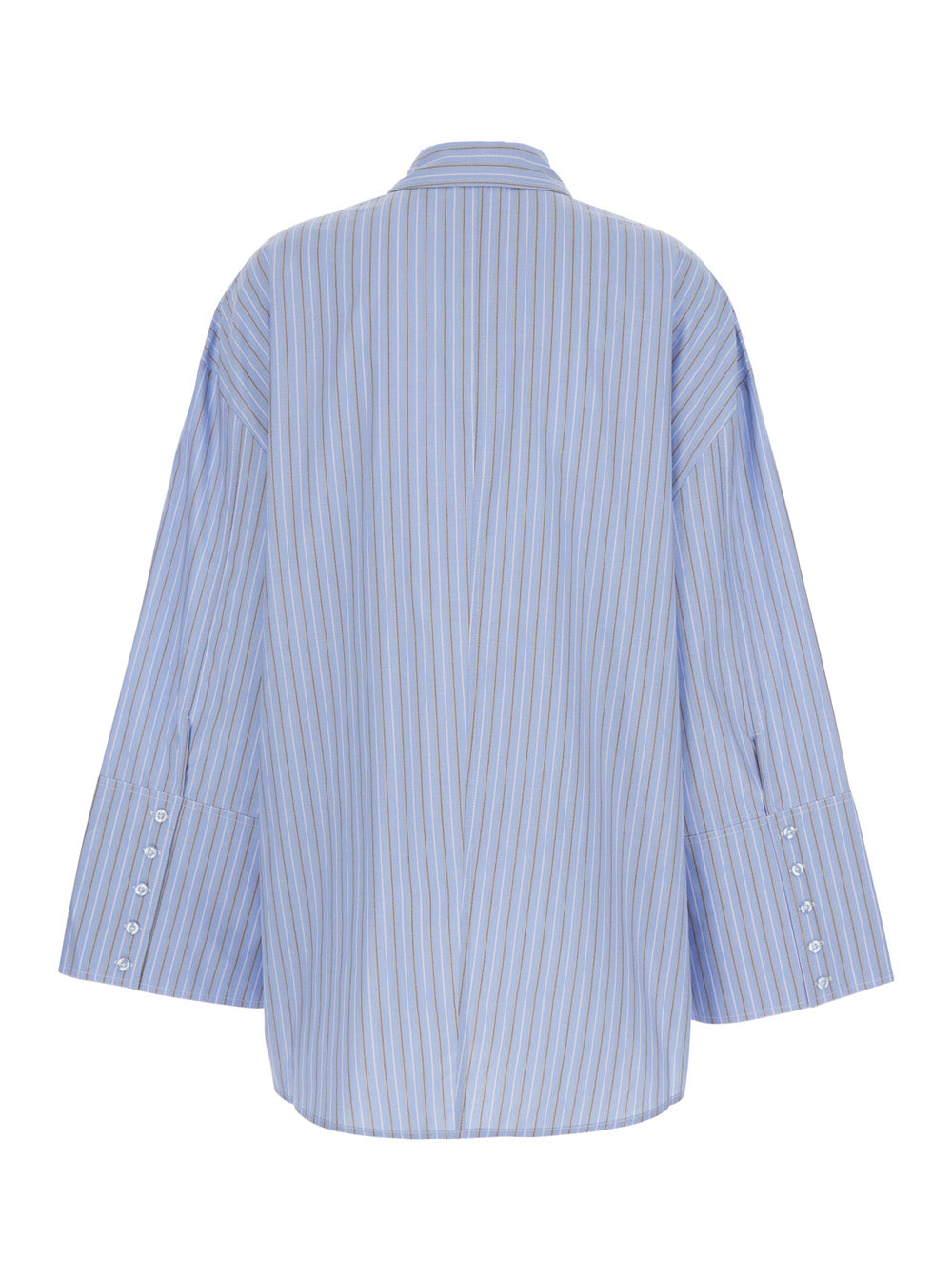 Oversized Shirt with All-Over Stripes Motif and Embroidered Logo on the Front in Light Blue Cotton Poplin for Women Blouses