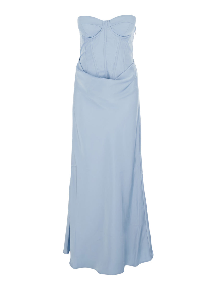 Dress Satin Corset Maxi Light Blue Polyester