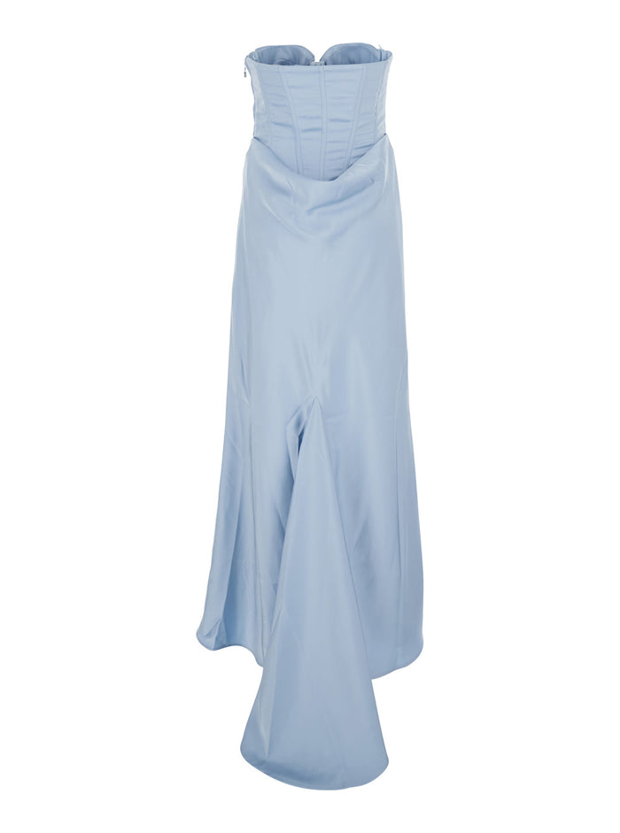 Dress Satin Corset Maxi Blue In Polyester For Women Light Long