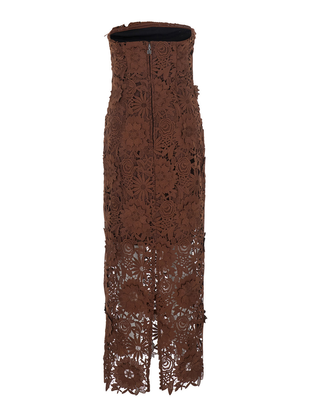 Midi Dress 3d Lace Brown With Details In Polyester For Women