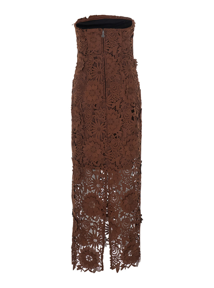 Midi Dress 3d Lace Brown With Details In Polyester For Women