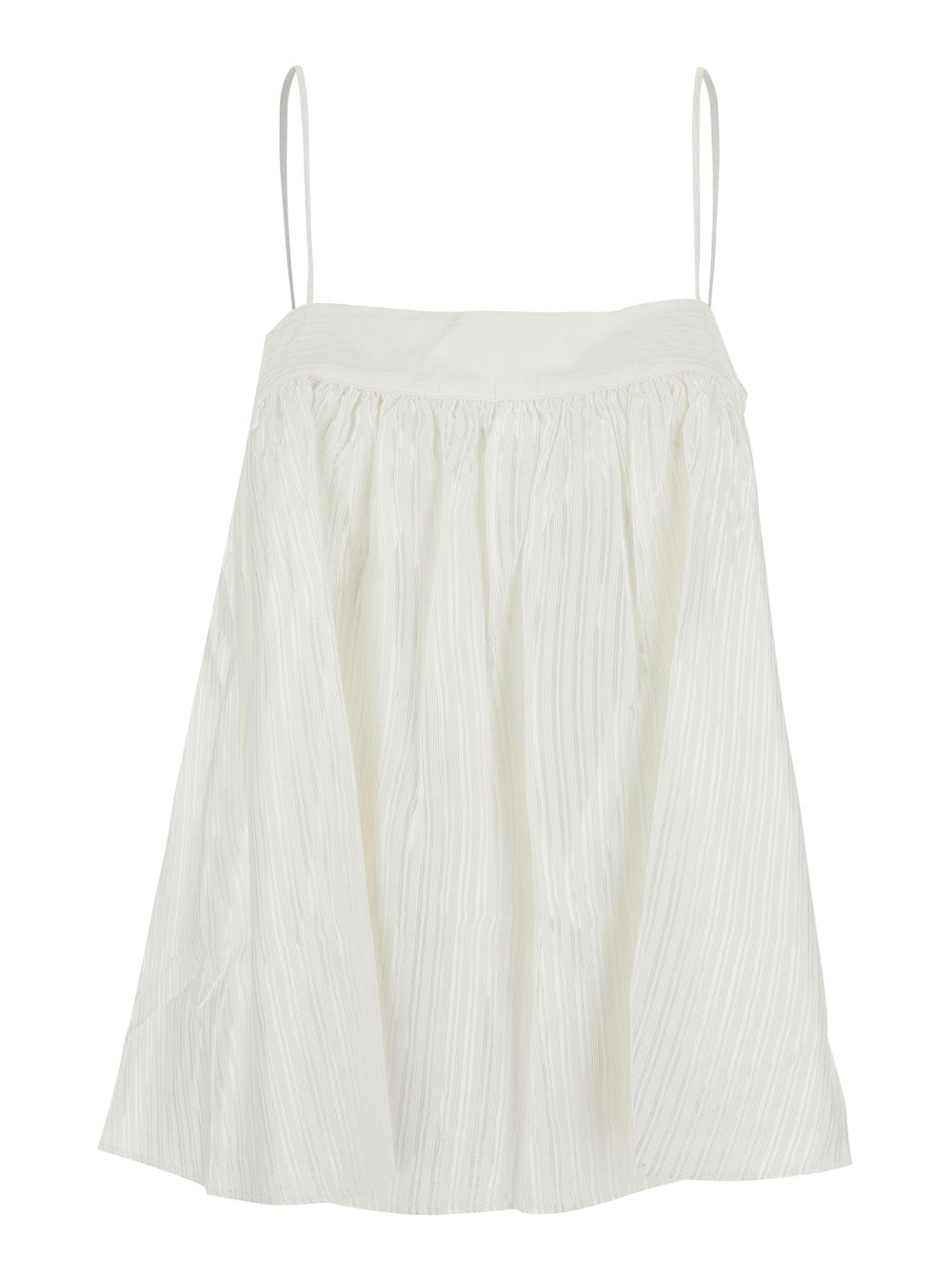White Striped Slip Top With Adjustable Straps In Viscose And Cotton For Women Tops