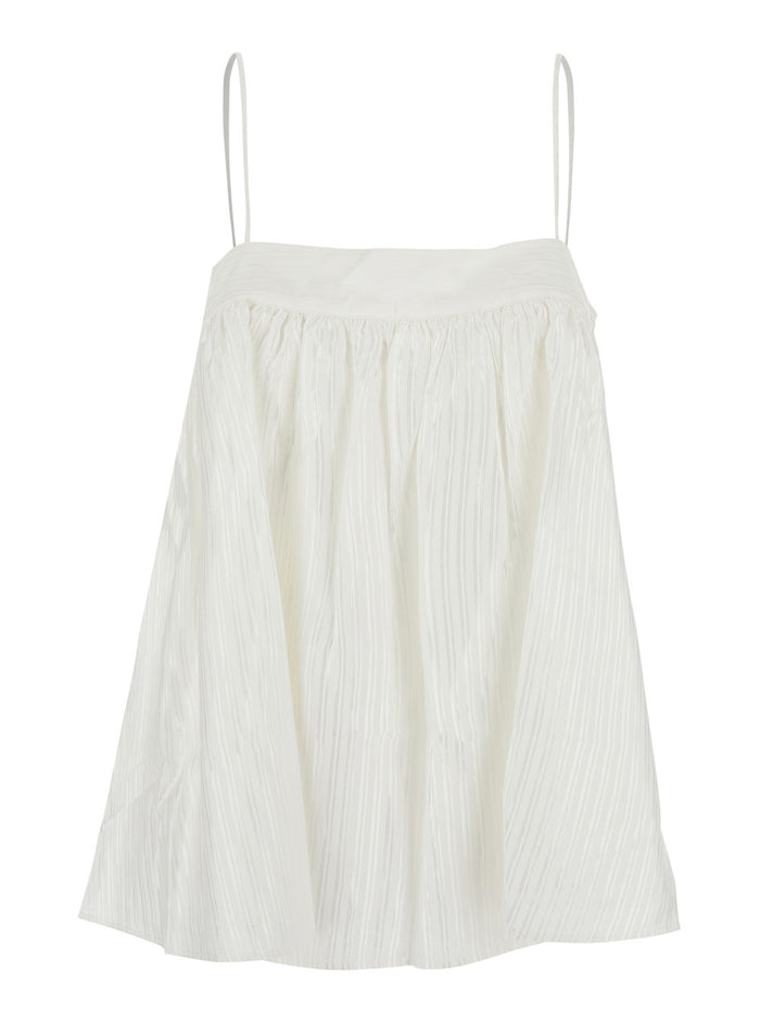White Striped Slip Top With Adjustable Straps In Viscose And Cotton For Women Tops
