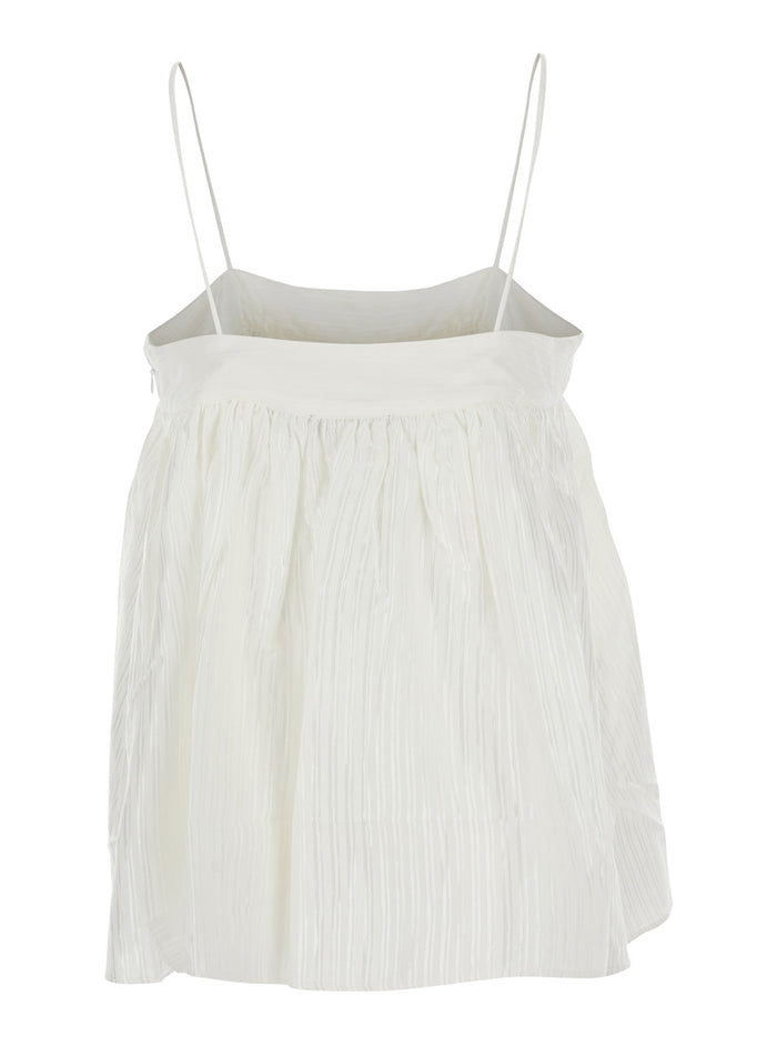 White Striped Slip Top With Adjustable Straps In Viscose And Cotton For Women Tops