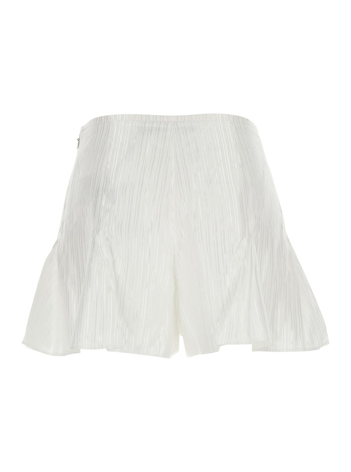 White Flowing Striped Shorts In Viscose And Cotton For Women Bermuda