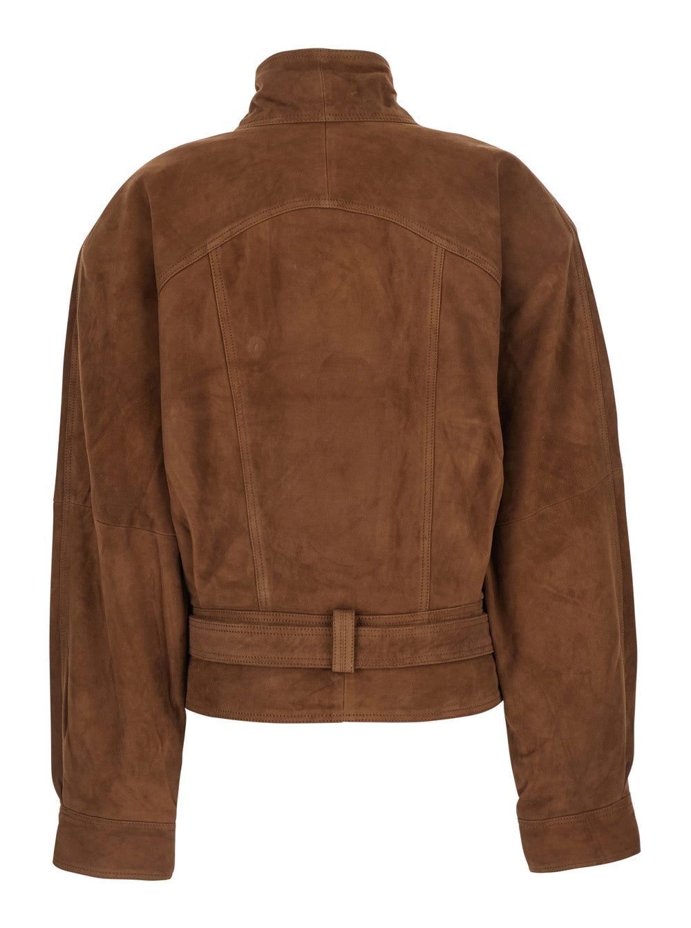Brown Suede Leather Bomber Jacket With Front Closure For Women Goat Outerwear