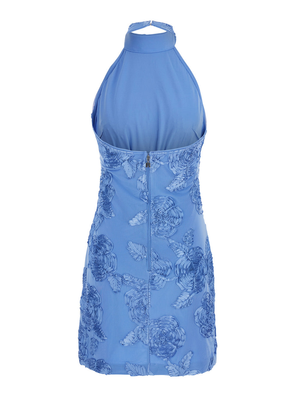 Blue Floral Dress with High Neck and All-Over Motif in Womens Fabric Light Polyester