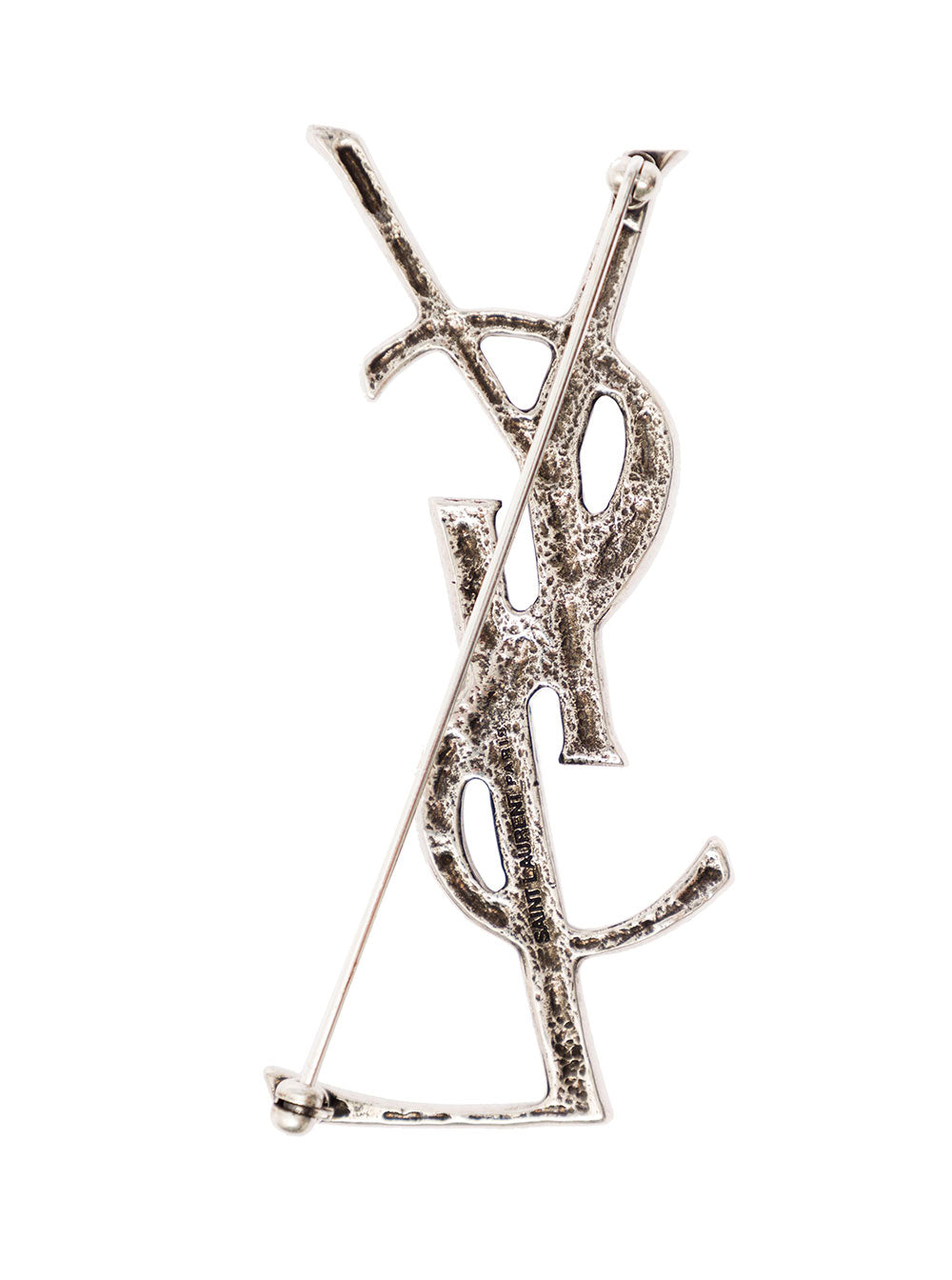 Silver Crocodile Texture Monogram Brooch For Women Metallic Brass Brooches