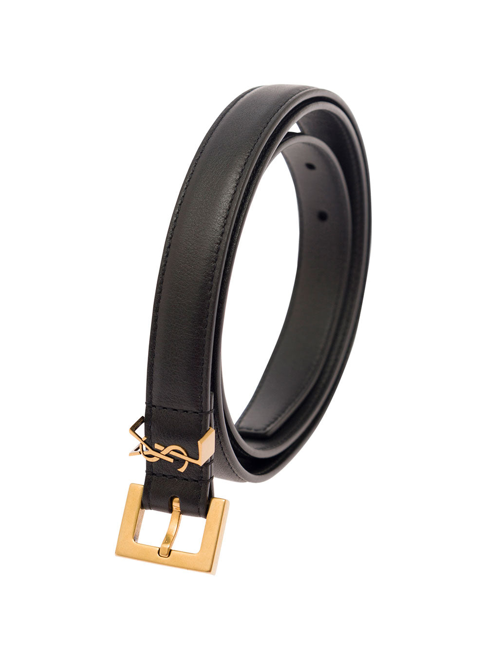 Black Belt Leather With Gold-Tone Buckle And Monogram Detail Woman Calf