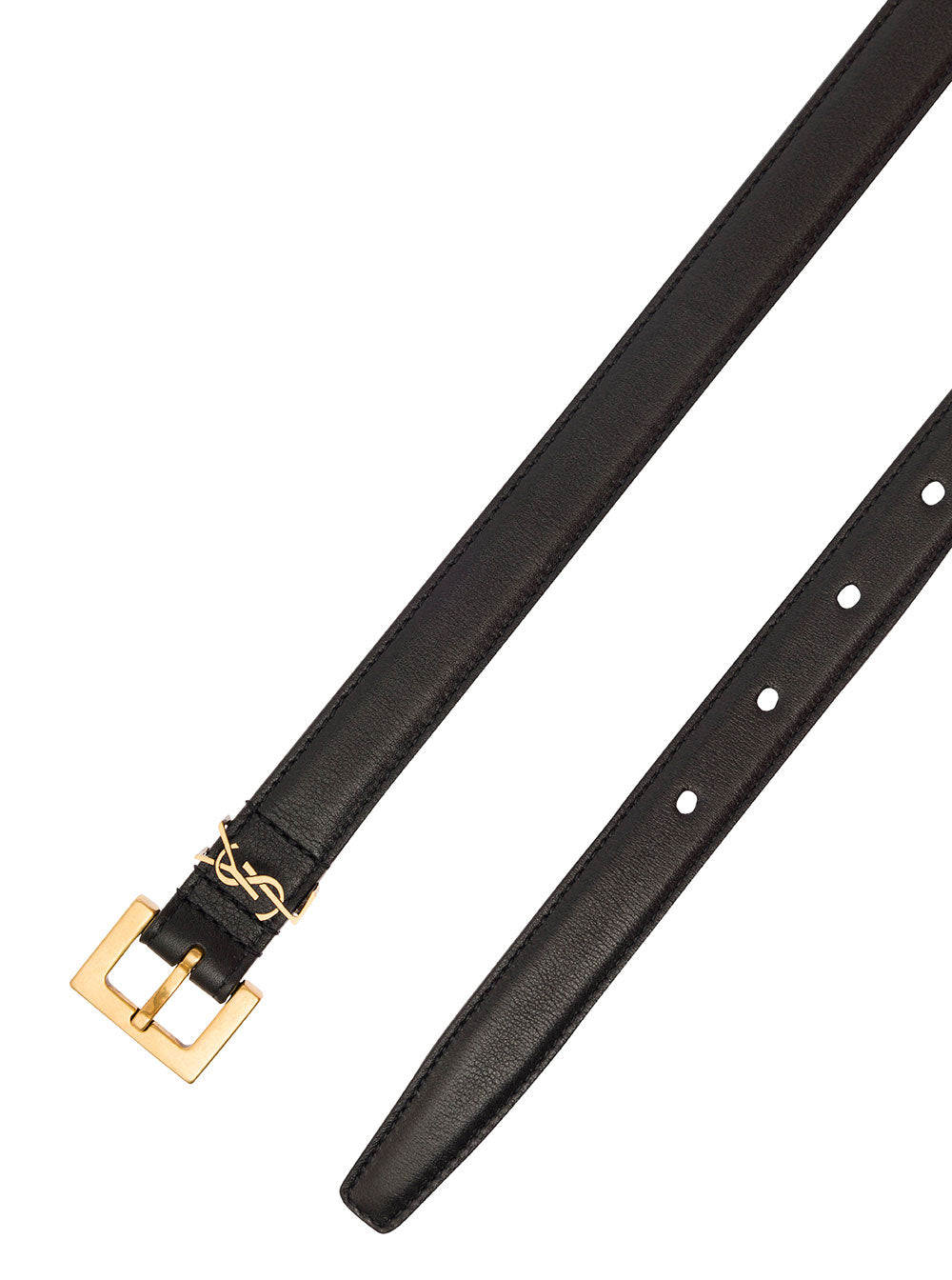 Black Belt Leather With Gold-Tone Buckle And Monogram Detail Woman Calf