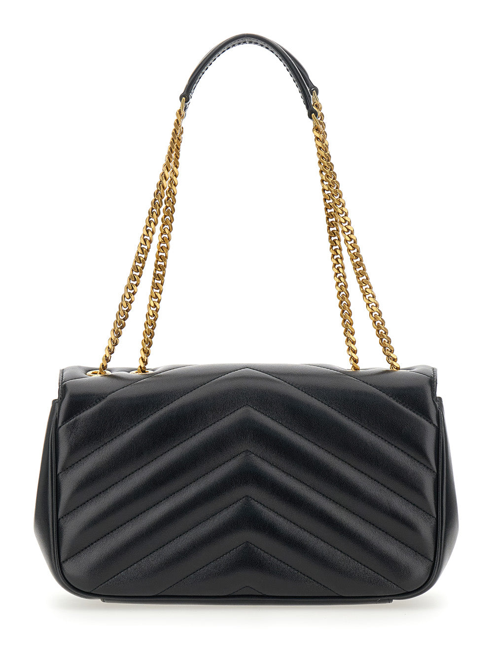 Loulou Medium Shoulder Bag With Chain Strap And Cassandre Plaque On Front Black Quilted Leather For Women Lamb Crossbody