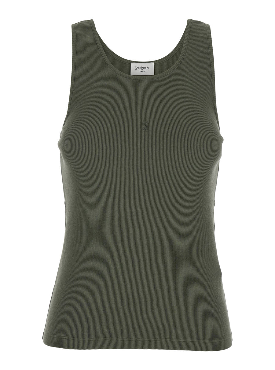 Top Debardeur Broderie Jersey Green Cotton Tops