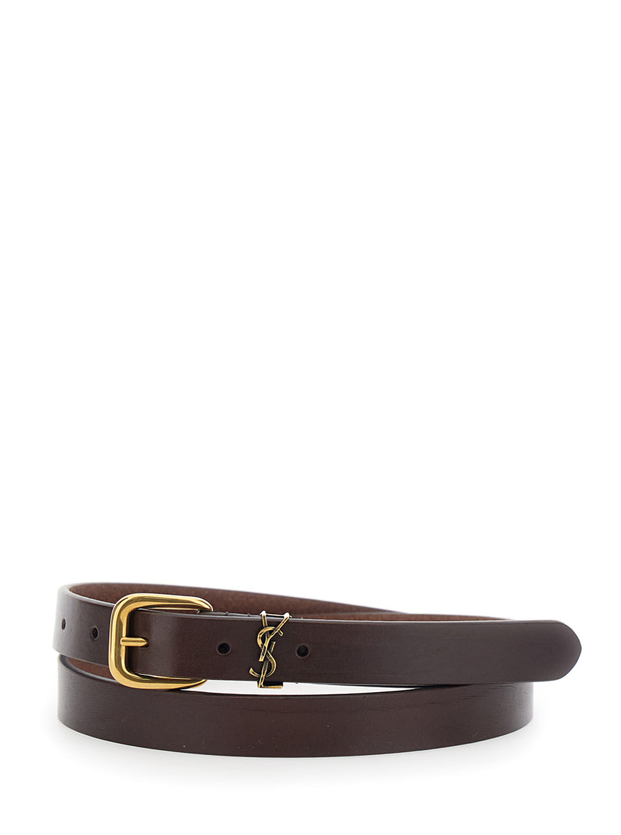 Belt Cassandre Plate Brown Leather Calfskin