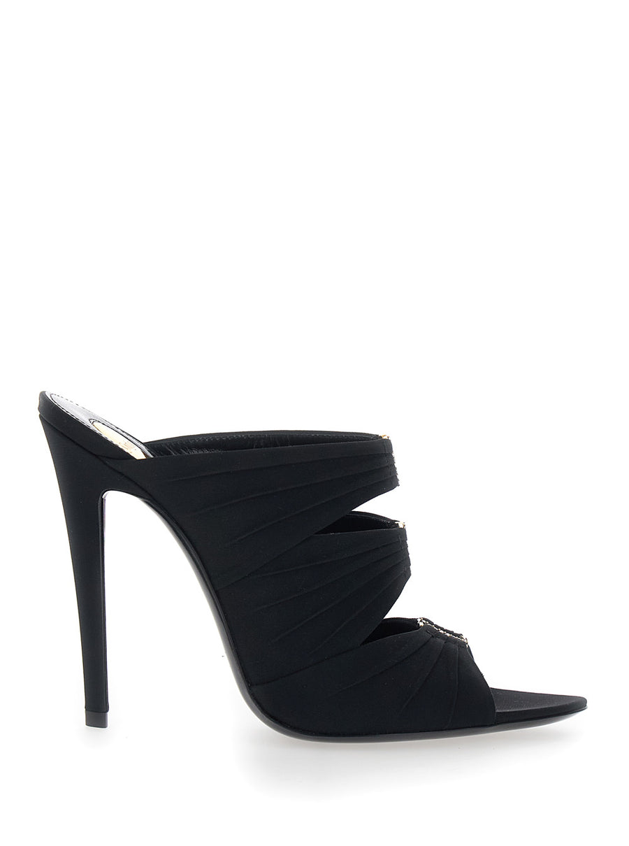 Heeled Sandals Emilie Black Leather Viscose