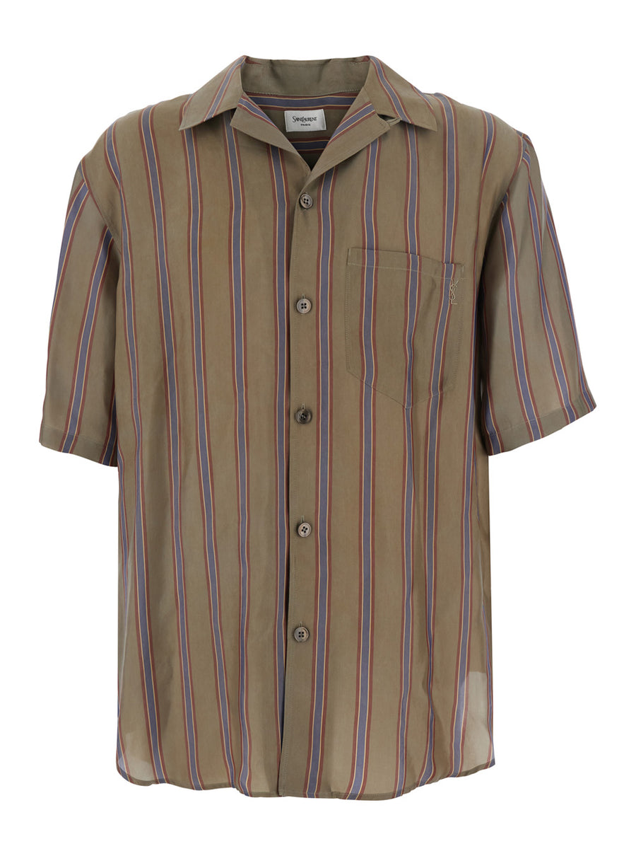 Shirt Boxy Strips Brown Cotton