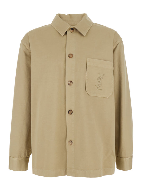 Shirt With Cassandre Embroidery, Beige Cotton