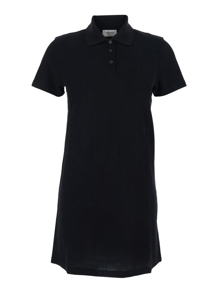 Polo Dress Embroidered Cotton Black