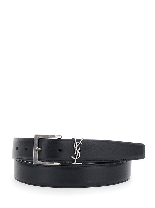 Belt With Cassandre Plate, Black Leather Calfskin