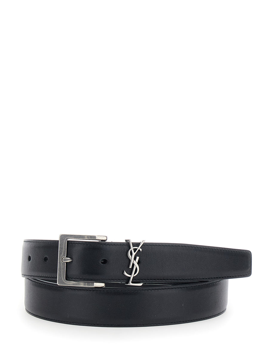 Belt With Cassandre Plate, Black Leather Calfskin
