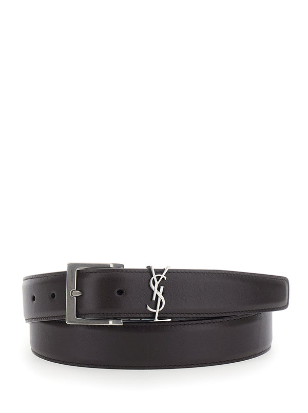 Belt Cassandre Plate Brown Leather Calf