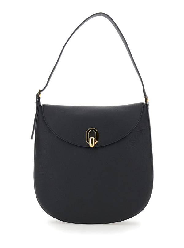 Shoulder Bag Tondo Black Leather Calf